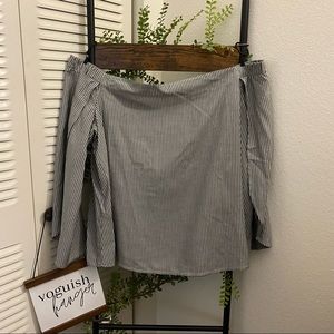 Merona| XL |Gray White Striped Split Sleeve Off Shoulder Top